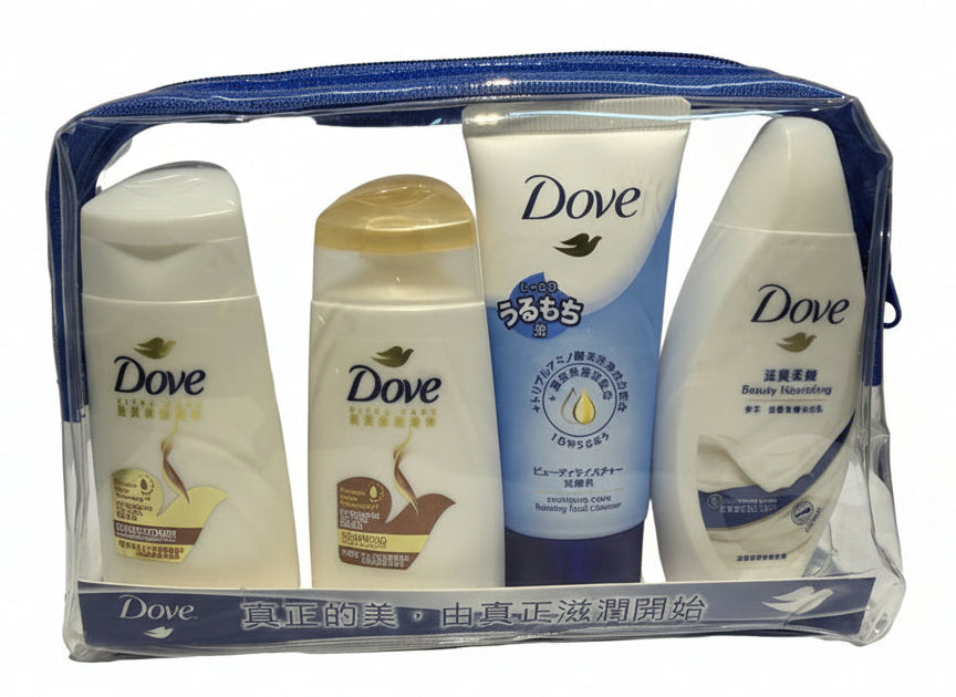Dove Combo travel Pack - Body Wash, Facial Foam, Shampoo and Conditioner