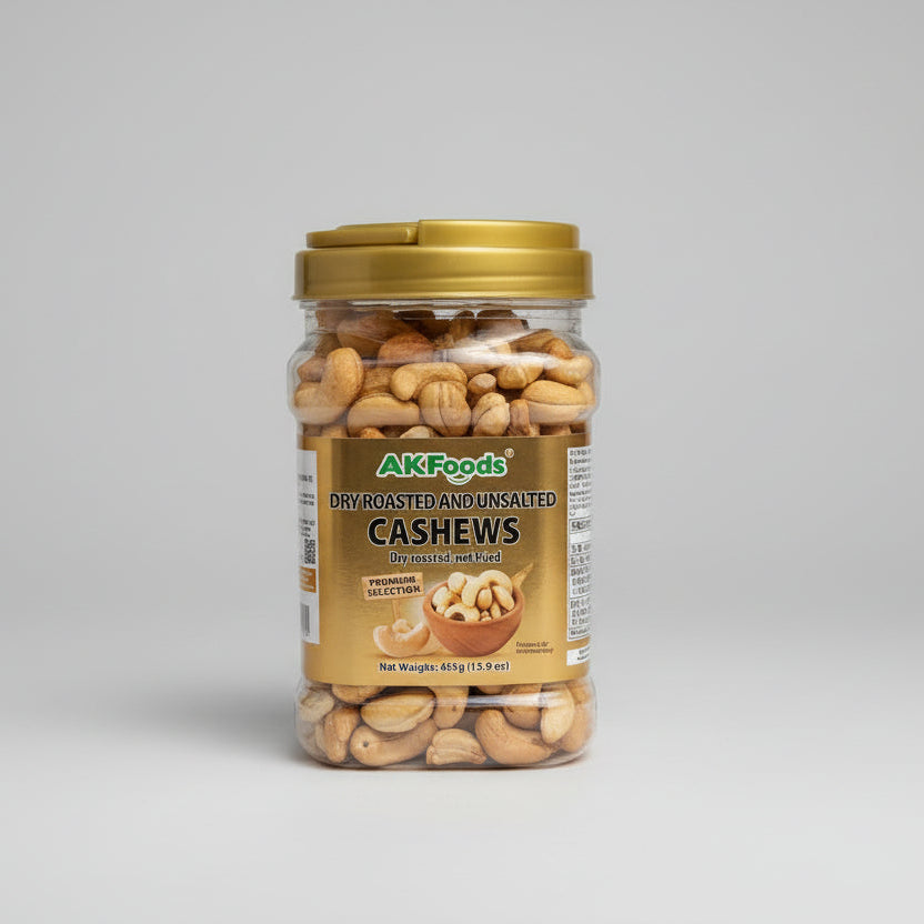 AKFoods Dry Roasted and Unsalted Cashews 450G